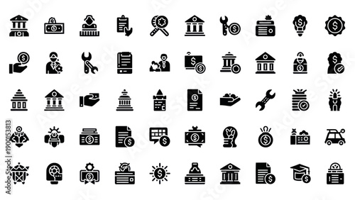 Business and Finance Icons Collection: Banking, Investment, Growth, and Services