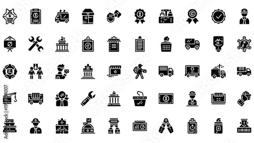 Business and Service Icons Set - Delivery, Building, Industry, Finance, Safety