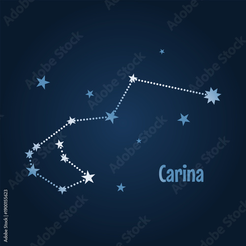 Carina star constellation map in the night sky. The keel vector illustration