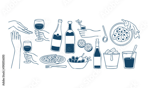 Minimal black monoline restaurant and celebration table vector illustration, easily editable.