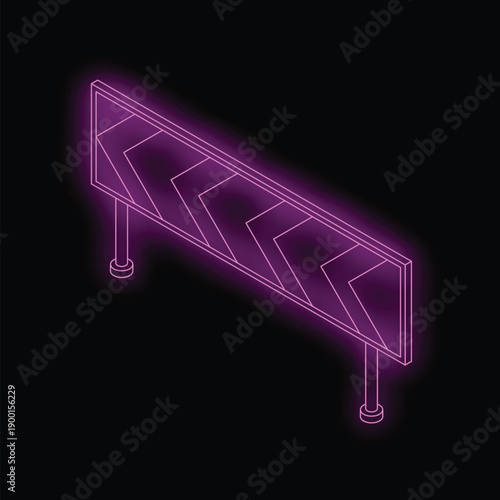 Bright purple roadblock glowing in the dark with chevron right pointing arrows