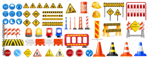 Essential Civil Engineering Safety Icons and Roadwork Warning Signs