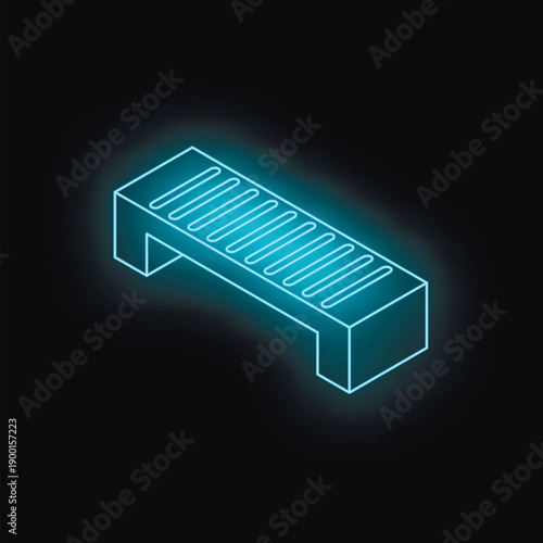 Neon blue aerobic stepper glowing on a dark background, representing fitness, exercise, and active lifestyle