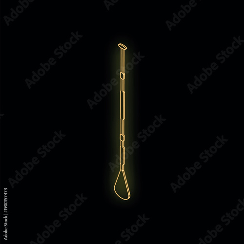 Golden neon sup paddle glowing on black background, symbolizing stand up paddle boarding and watersports