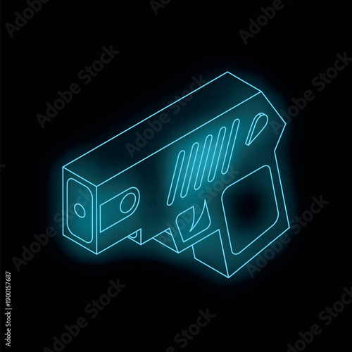 Neon gun shining brightly against a dark backdrop, representing futuristic weaponry and cutting edge firearm technology