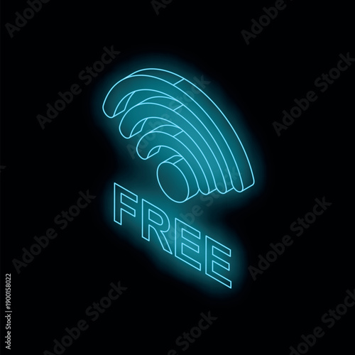 Bright neon free wifi symbol glowing on a dark background, representing easy accessibility to public networks