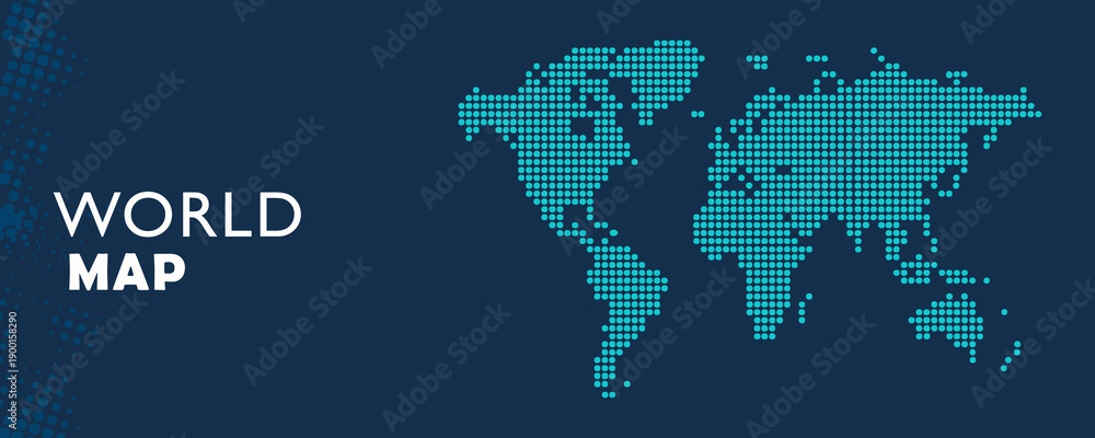 Fototapeta premium World Map Made of Dots on Dark Blue Background