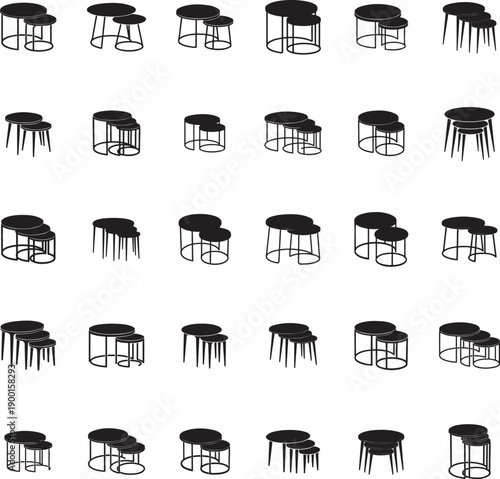 Nesting table silhouette isolated with white background