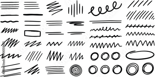 Collection of various hand drawn lines and swirls for art and design