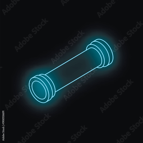 Neon blue spyglass shining brightly against a dark backdrop, creating a futuristic and mysterious atmosphere