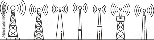 Various cellular towers with signal waves emitting from them