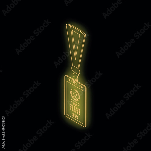 Glowing neon id card hanging with lanyard, representing identification, security, and access