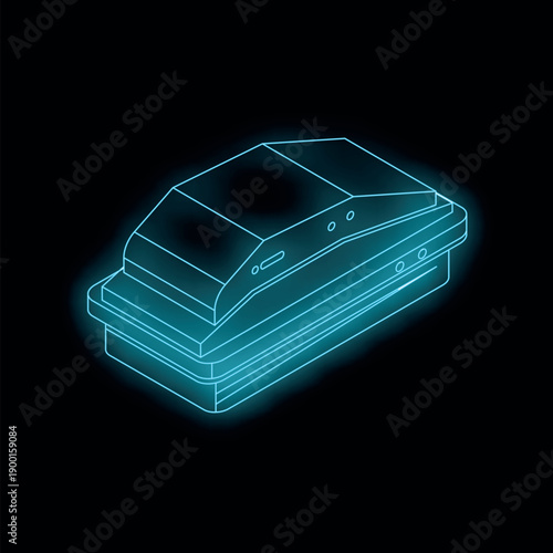 Futuristic solarium bed generating a blue neon light, offering a wellness experience