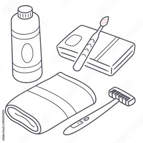 A collection of dental hygiene products neatly arranged on a flat surface