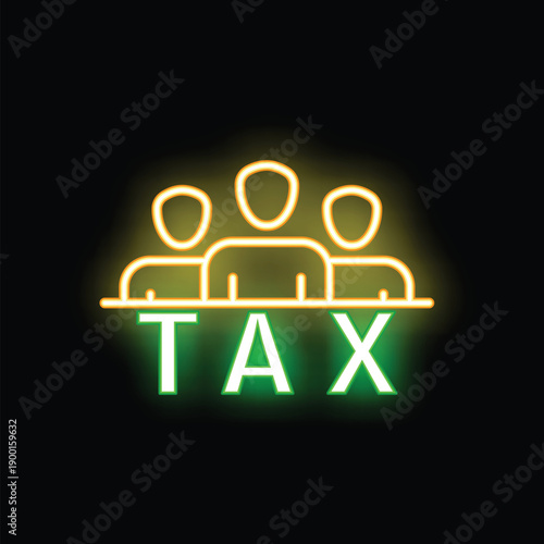 Neon sign illustrating the concept of paying taxes with people pictograms