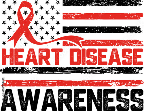 Heart Disease Awareness Svg,  American Flag Ribbon Svg