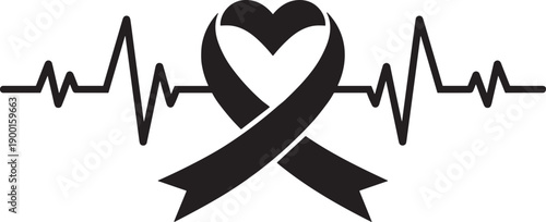 ECG Line Red Ribbon Support Svg, Heartbeat Heart Disease Awareness Svg