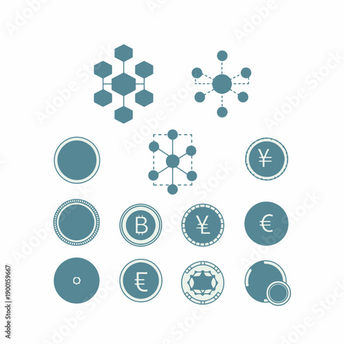 Teal cryptocurrency and finance icons for modern business and investment