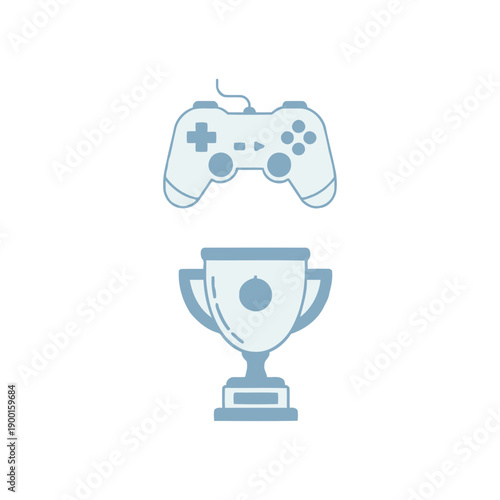 Gamers celebrate victory with trophy and controller