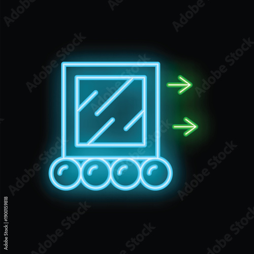 Glowing neon icon of a window being opened, symbolizing fresh air ventilation and new beginnings