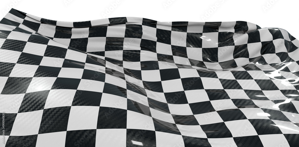 Obraz premium Close-up of a checkered flag waving in the wind. A symbol of racing, speed, victory, and the finish line. Concept image