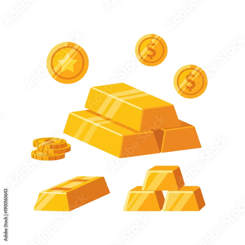 Stacks of gold bars and coins floating in mid-air, symbolizing wealth and finance from a straightforward viewpoint.
