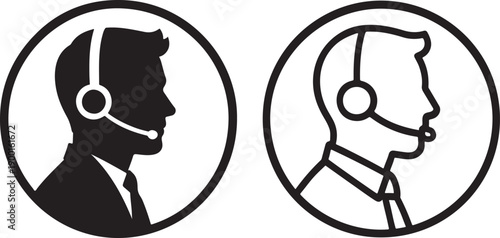 Tech support silhouette bold and outline vector icon set.