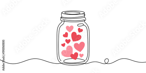 Heartshaped love symbols trapped inside a clear glass jar