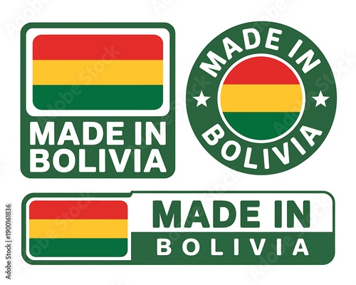 Made in Bolivia country flag stamps and labels for products  Made in Bolivia country flag stamps and labels for products