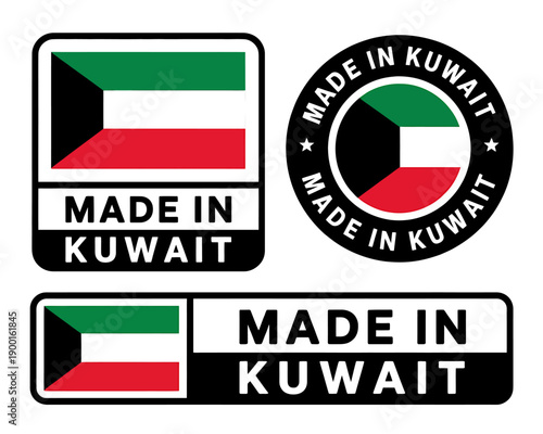 Made in Kuwait stamps and labels with Kuwaiti flag  product origin indicators