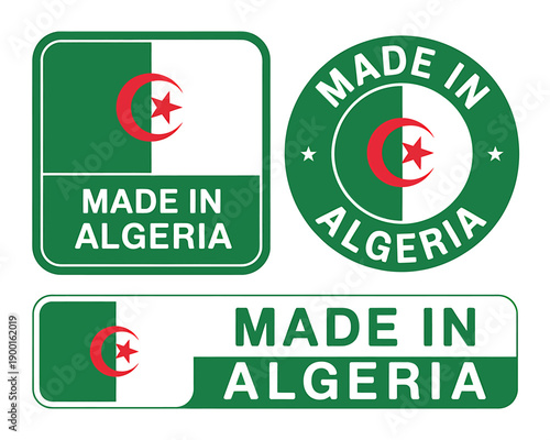 Made in Algeria green and white country flag labels and stamps  Made in Algeria