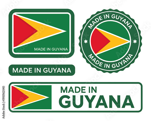 Made in Guyana flag stickers and labels set for products  country of origin marks