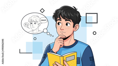 Young man thinking with thought bubble concept illustration isolated