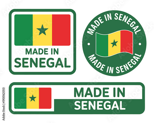 Made in Senegal country flag labels and stamps for products  Made in Senegal