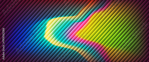 Fractal glass texture with vibrant colorful dynamic gradient. Fluted vertical lines with vivid liquid gradient. Bold dynamic design blending futuristic tones and radiant colors for modern visual art