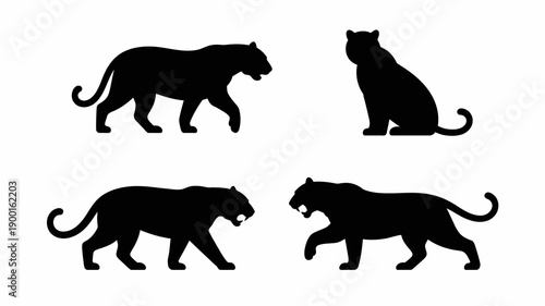 silhouette depictions of majestic tigers in varied poses showcase their powerful forms and captivating presence illustrating feline grace and wild beauty high quality professional detailed modern