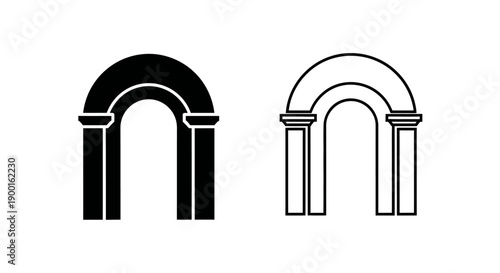 Ancient Archway with Pillars Icon. Roman or Greek Architecture Entrance Gate Vector Design.