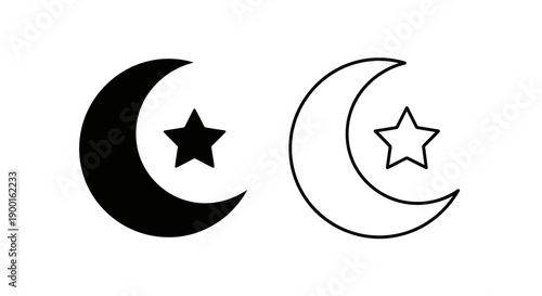 Crescent Moon and Star Symbol. Islamic Religion Vector Icon for Muslim Holiday Celebration.