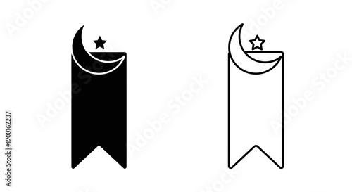 Islamic Bookmark Icon with Moon and Star. Ramadan Kareem Religion Holiday Vector Design.