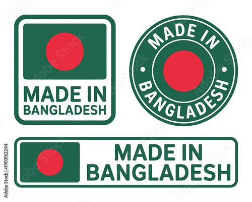 Made in Bangladesh labels and stamps with flag  various shapes and designs