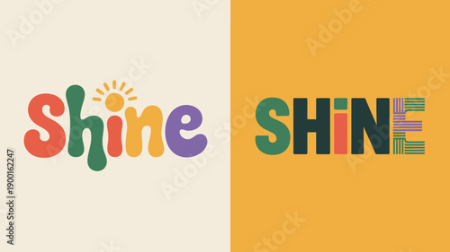 The image displays a split composition featuring the word shine in contrasting styles on cream and golden backgrounds high quality professional detailed modern elegant stylish clean