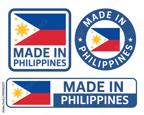 Made in Philippines country flag stamps and labels set