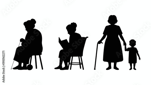 a silhouette depiction of three generations of women an elderly woman a mother and a child conveying family connections and life stages high quality professional detailed