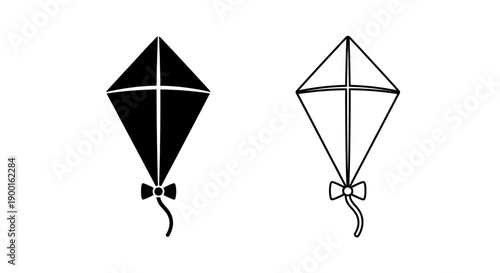 Flying Kite Icon with Bow. Playful Outdoor Activity Toy Vector for Summer Fun and Games.
