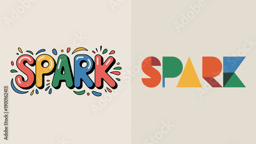a visual comparison of the word spark depicted in two distinct colorful typographic styles showcasing creative design and branding elements high quality professional detailed modern elegant
