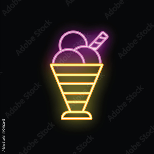 Neon sign representing an ice cream sundae with a wafer stick, ideal for your summer projects