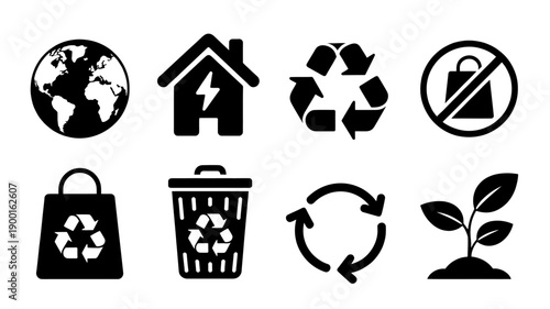 Eco friendly icons for sustainable living and environmental conservation efforts online