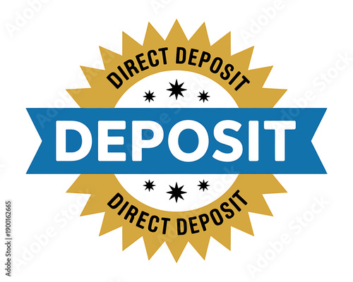 Direct deposit payment banking finance label icon with blue banner and gold seal