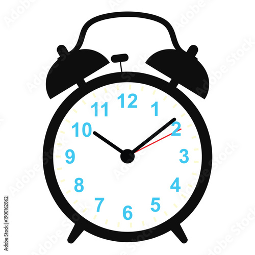 Vibrant alarm clock ringing loudly on white background