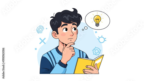Young man thinking with thought bubble idea concept illustration
